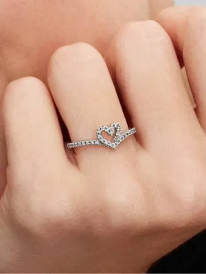 Pandora Sparkling Wishbone Heart Ring in Sterling Silver 925 Size 8.5 thumbnail 1