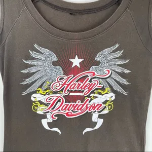 Vtg Y2K Harley Davidson Sleeveless Top Logo Graphic Brown Sz Large thumbnail 4
