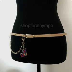 Tan Y2K Bookworm Cat Charm Skinny Chain Belt, Fits 33.5-35 Inches, X7GA1243 thumbnail 5