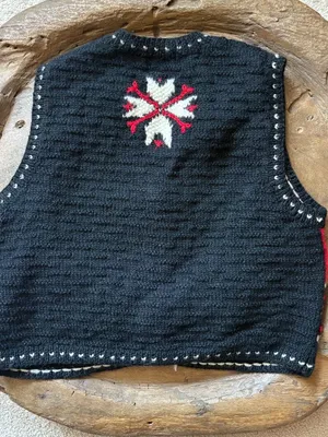 Vintage REI Nordic Fair Isle chunky handknit wool women's sweater vest size med thumbnail 4