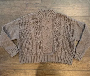 Lucky Brand Brown Cable Mock Neck Sweater Size Small - C33-046 thumbnail 1
