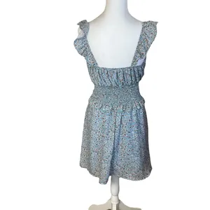Altar’d State Blue Floral Milkmaid Peasant Dress Elastic‎ Waist Ruffle Small thumbnail 5
