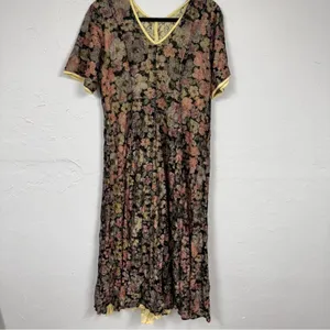 Vintage Handmade Dark Floral Sheer Maxi Dress Women M Cottage Core Fairy Romance thumbnail 5