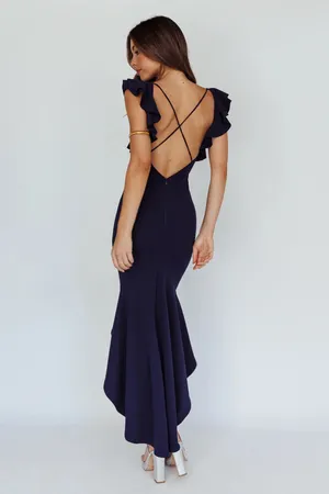 Selfie Leslie Pearl Ruffle Strap High-Low Hem Dress Navy thumbnail 4