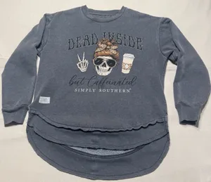 Simply Southern Sweatshirt Womens Dead Inside Caffeinated Coffee Skull Med D24 thumbnail 1