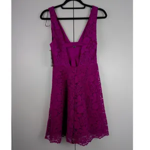 Zara Magenta Purple Floral Lace Bow V-Neck Mini Dress 3373/490/630 XS Coquette thumbnail 2