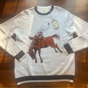 Stitch Note Merino Wool Sweat Cowboy Riding Horse Jacquard thumbnail 1