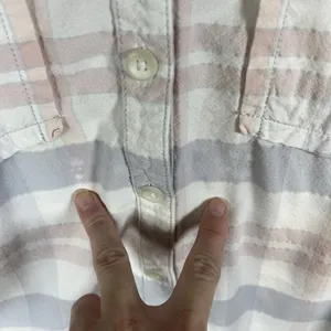 Free People LoveLand Pastel Plaid Button Down‎ Frayed Hem Boho Shirt Small thumbnail 4