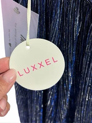 Luxxel Lulus Magical Looks Sparkly Maxi Dress Navy Blue Deep V-Neck Metallic Gown NWT S thumbnail 14