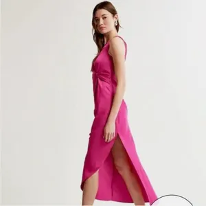 Abercrombie & Fitch One-Shoulder Satin pink Knotted Midi Dress Size XXS like new thumbnail 10