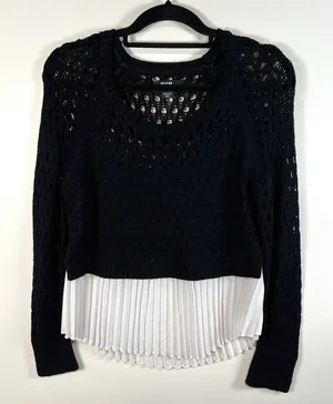 Anthropologie Maeve sweater‎ women's Medium blue white open fisherman knit work thumbnail 1