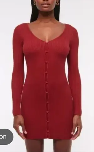 Abercrombie & Fitch Red Ribbed Knit Button Front V-Neck Stretchy Mini Dress Sml thumbnail 1