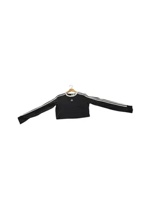 Adidas Originals Womens L 3 Stripes Cropped Long Sleeve Tee Black Blokecore thumbnail 7