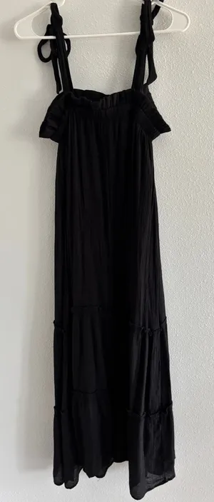 Blu Pepper Dress Womens Large‎ Black Maxi Tiered Tie Quiet Luxury Resort Beachy thumbnail 1