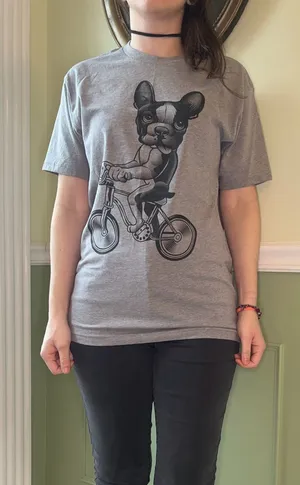 Housebroken Boston Terrier dog bicycle shirt thumbnail 1