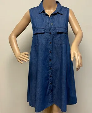 Timing Short Sleeveless Denim Swing Dress with 2 front pockets thumbnail 1