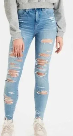 American Eagle Women's Size 16‎ Short Hi-Rise Jegging Light Wash Destroyed High thumbnail 1