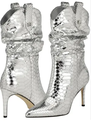 GUESS Benisa Boot Womens 6.5 M Silver Croc Stiletto Heel Western NWOT Slouchy thumbnail 1