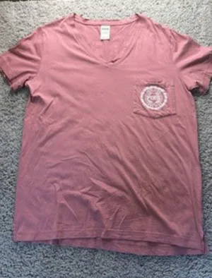Victoria's Secret PINK V-Neck Pocket T-Shirt Women L Pink Short Sleeve thumbnail 1