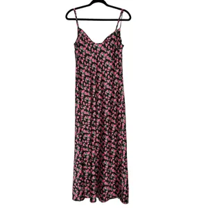 WAYF Floral Satin Slip Midi Dress Large‎ Black Side Slit Cowl Neck thumbnail 3