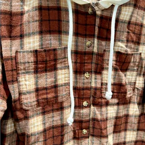 No Boundaries Brown Plaid Hoodie Shirt thumbnail 2