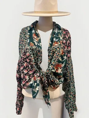 Vintage Women Floral Patchwork Blouse m Size L thumbnail 2