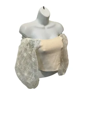 Cloud Ten Lace Puff Sleeve Cropped Sweater Sz L Whimsigoth Witchy Romantic NEW thumbnail 5