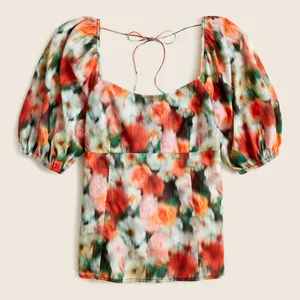 J CREW Squareneck Top size 8 Liberty Hazy Days Floral Tie Back Puff Sleeves thumbnail 1