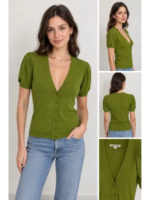 Peppe Peluso $168 Woman’s S Green Short Sleeve Button-Up Cardigan Shirt Size S thumbnail 2