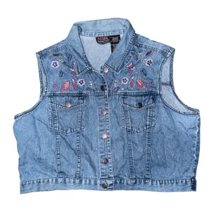 Vintage Ozark Mountain Jean Co. Floral Embroidered Denim Vest Cottage Western thumbnail 1