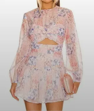 REVOLVE Atoir Floral Mini Ruffled Dress in Pink and Blue Size US 2-3077 thumbnail 1