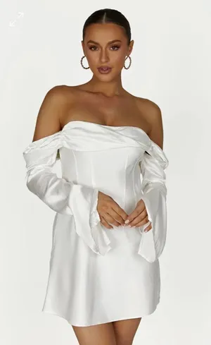 Giselle Off Shoulder Satin Mini Dress thumbnail 1