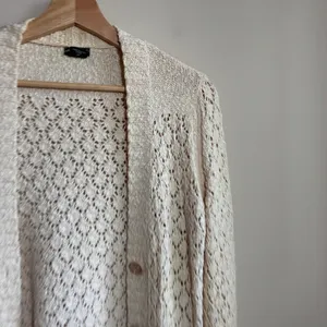 Eddie Bauer Pointelle Open Knit Cardigan XS Cream Womens Cotton Sweater thumbnail 2