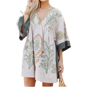Dreamy Boho Embroidered Babydoll Dress | Cream + Sage | Size M thumbnail 5