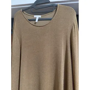 Leith Womens Gold Metallic Knit Shimmer Shift‎ Dress Long Blouson Sleeve XL thumbnail 5