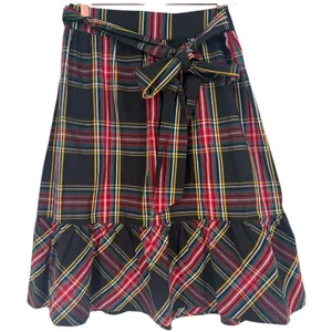 NWT J.Crew Womens Big Bow Ruffle Hem Midi Skirt Black Red Plaid Size 4 Holiday thumbnail 4