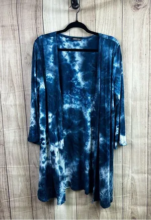 HEIMISH USA Blue Tie-Dye Open Front Duster Cardigan Top thumbnail 1