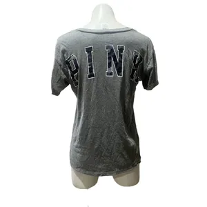 PINK Victoria's Secret Women's XS Gray V-Neck T-Shirt Short Sleeve thumbnail 4