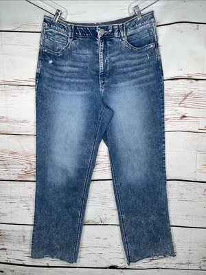 Democracy Size 16 Blue Denim “Ab” Solution High Rise Raw Hem Boyfriend Jeans thumbnail 1