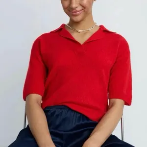 Naadam Cloud Red Cashmere Short Sleeve Polo Medium thumbnail 1