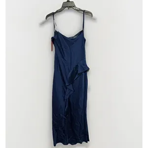 Aqua Formal Women’s Ruffle Maxi Dress Blue Satin Size 8 Bias Cut Homecoming HoCo thumbnail 13