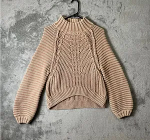 Free People Sweatheart Sweater Size XS Chunky Cable Knit Boho Soft Girl XS Brown thumbnail 1