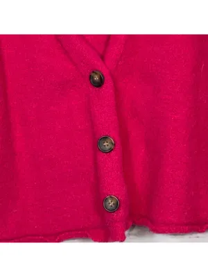 Free People Women’s Hot Pink Cropped Button Cardigan Size Large thumbnail 3