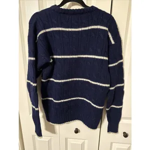 Vintage Women's Blue & White Cable Knit Hathaway House Classics Wool Sweater L thumbnail 4