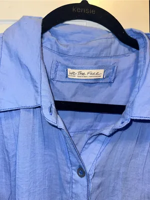 Free People We The Free Float Away Cotton Button-Up Shirt- Blue $78 MSRP thumbnail 5