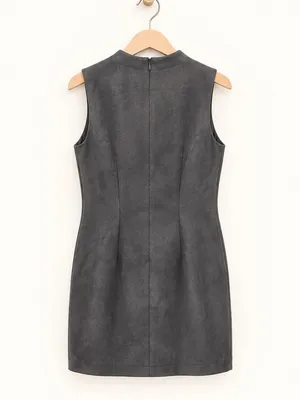 J. McLaughlin Charcoal Gray High Neck Sleeveless Faux Suede Sheath Shift Dress thumbnail 5