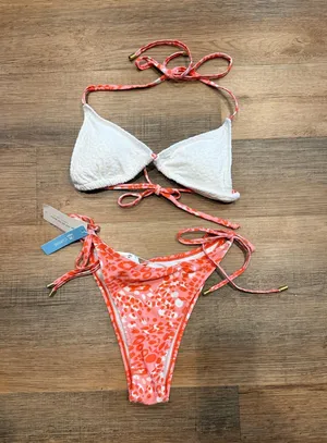 Cupshe White & Coral Tie-Side Triangle Bikini thumbnail 1