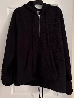 Fluffy Black quarter zip sweatshirt Hoodie thumbnail 1