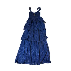 NWT Lulus Size XS Stunning Glory Navy Blue Floral Jacquard Tiered Maxi Dress thumbnail 3