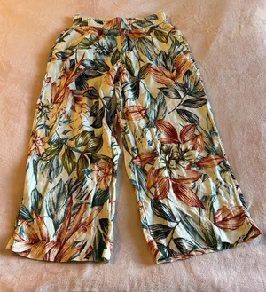 C&C California linen tropical print wide leg crop pants elastic waist size M thumbnail 1